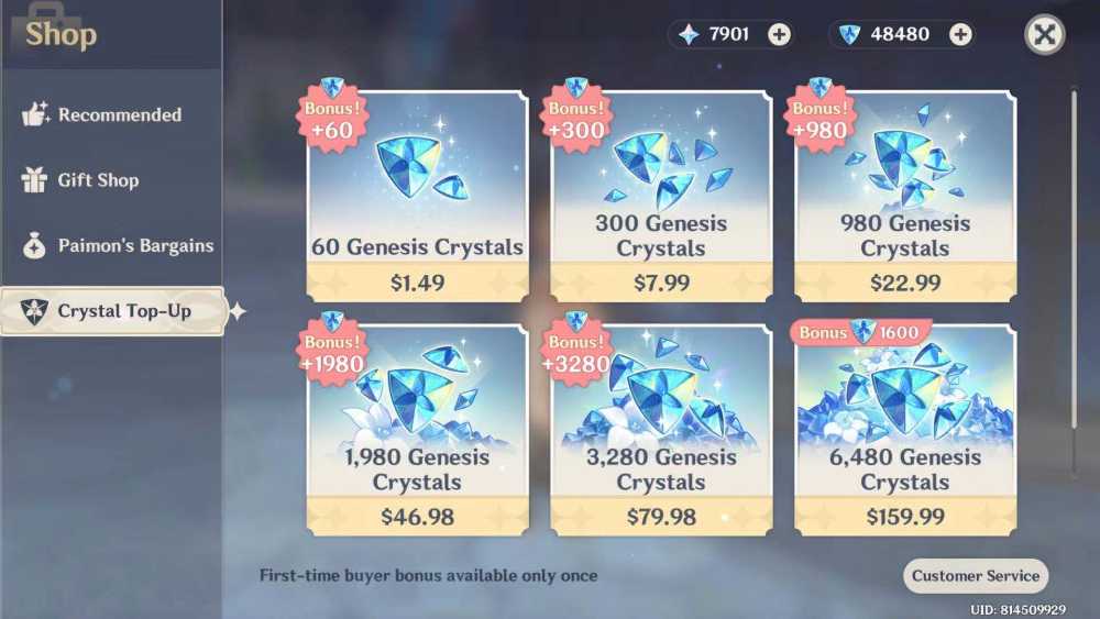 50 OFF Genshin Impact 5 1 X 8080 Crystals Pack Top Up All Server 